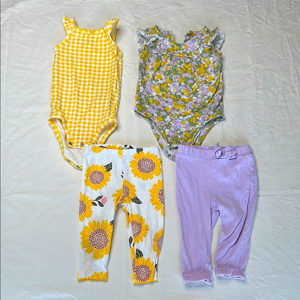 Carters size 9months set of 2 matching outfits Yellow and Purple Baby Outfit Set